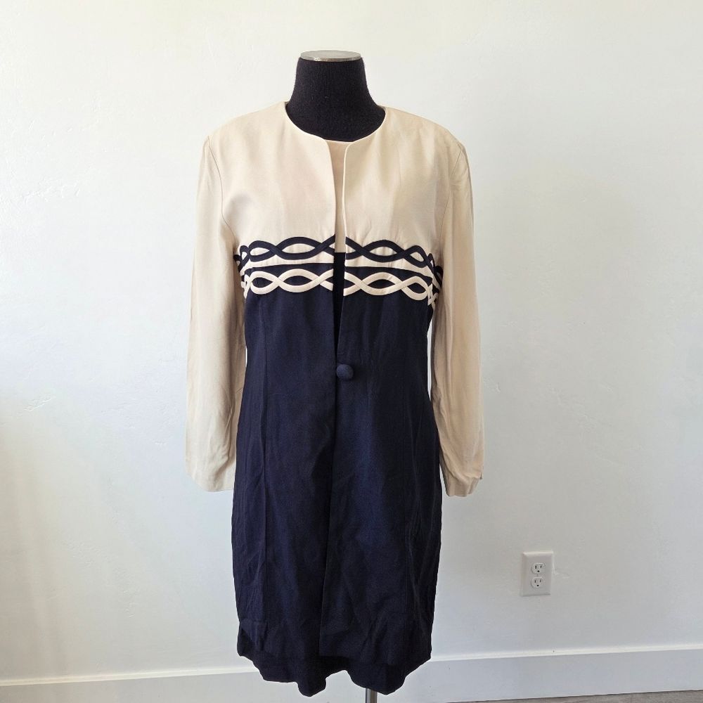Vintage S.L. Fashions Jacket Dress Navy Beige Retro 80s 90s Career Teacher 12